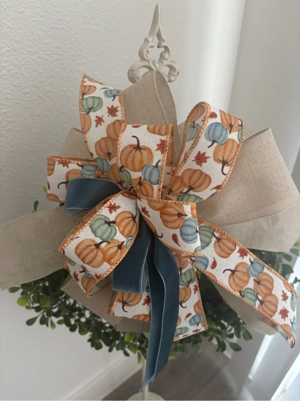 Fall Pumpkins Harvest Bow Handmade Wired Bow For DIY Wreath Custom Final Sale